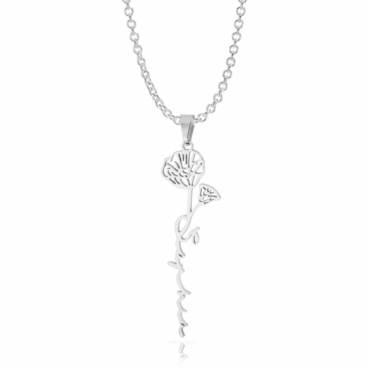 Personalized Birth Flower Single Name Necklace