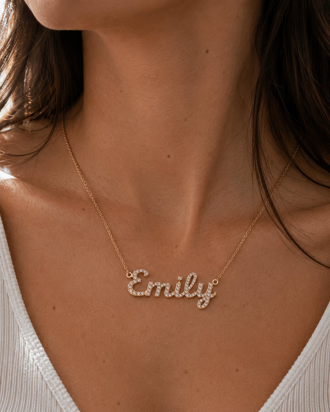 Fully iced out name necklace Model shot