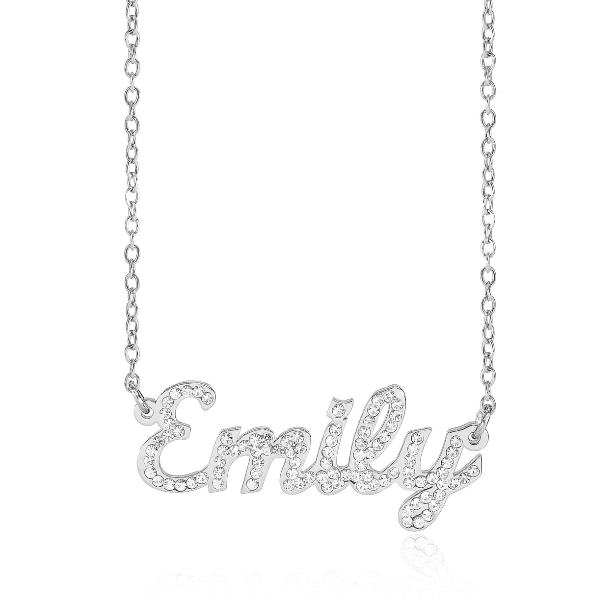 Fully iced out name necklace silver color