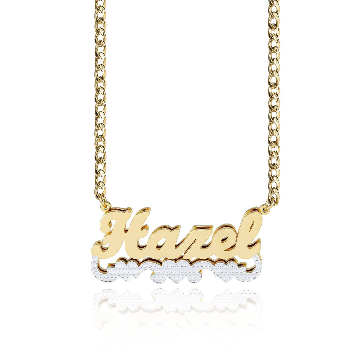 Double Name Necklace with Beading and Three Hearts and Tail Beading