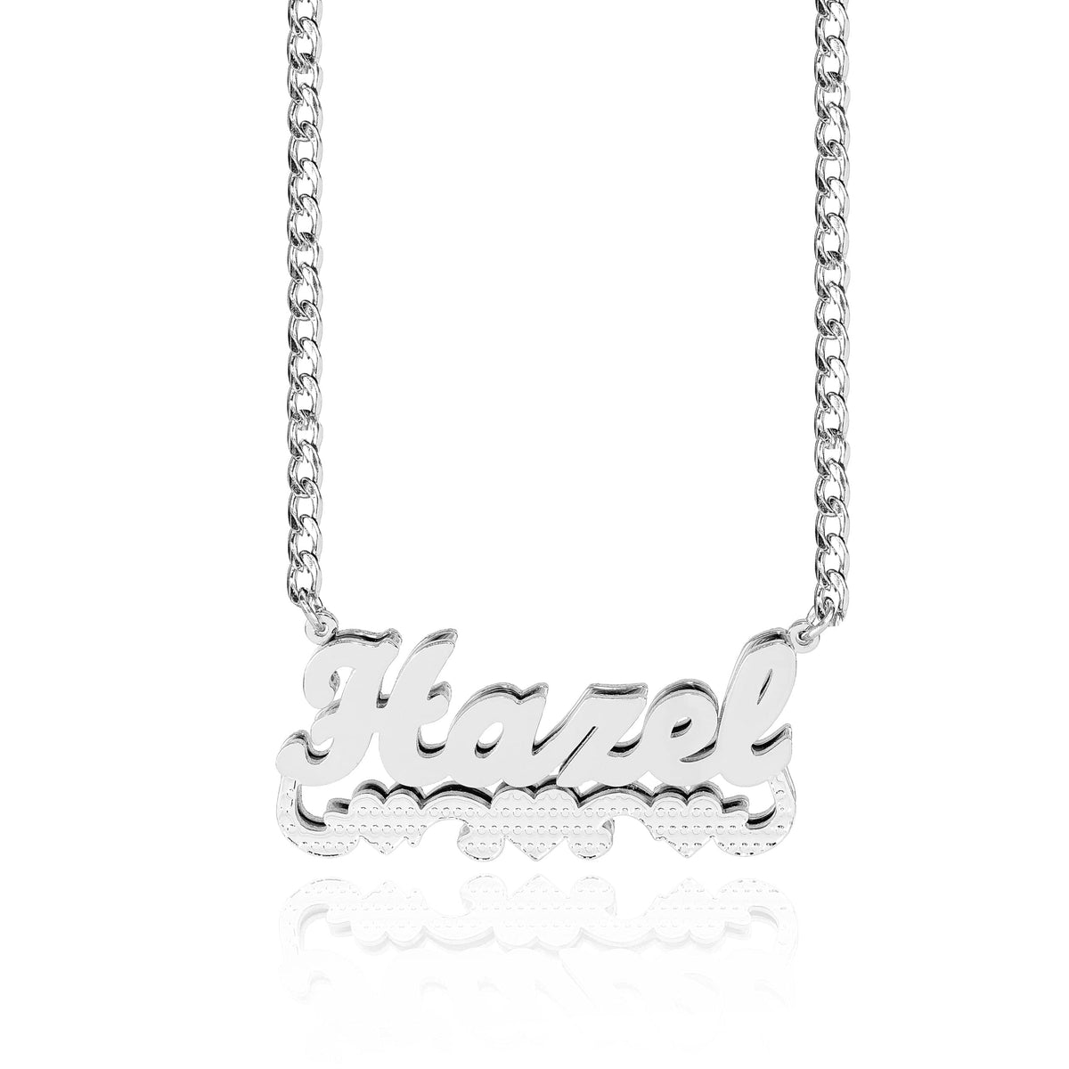 Double Name Necklace with Beading and Three Hearts and Tail Beading