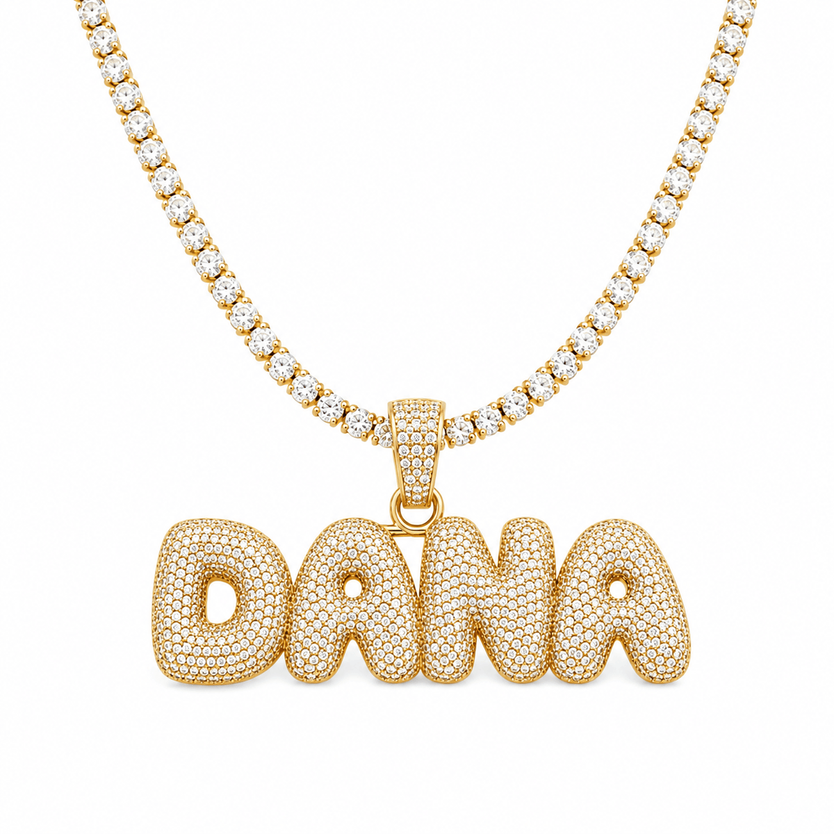 Iced Out Bubble Name Necklace