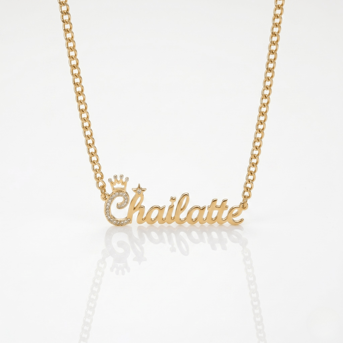 Personalized Iced Out First Initial Crown Single Name Necklace