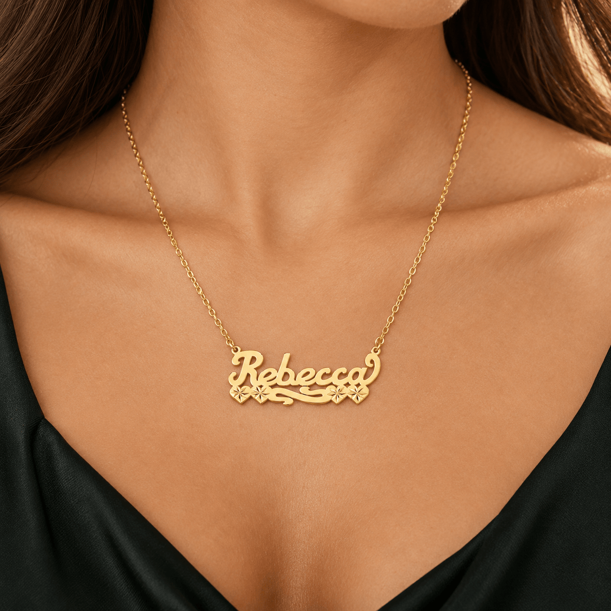 Personalized Name necklace with Satin and Hearts