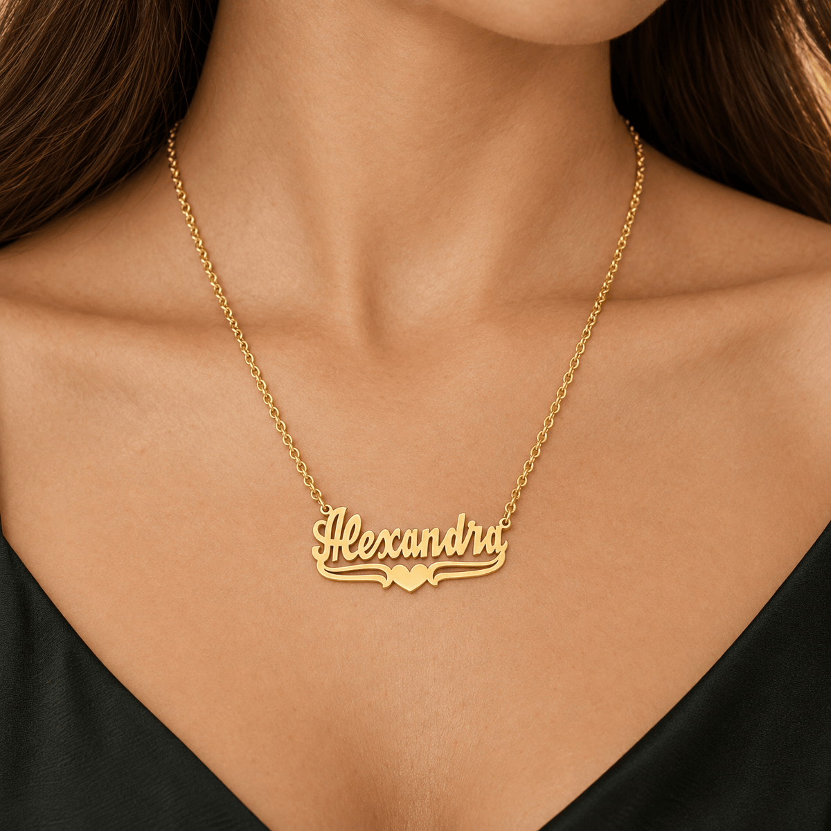 Name Necklace with Lower Tails & Heart