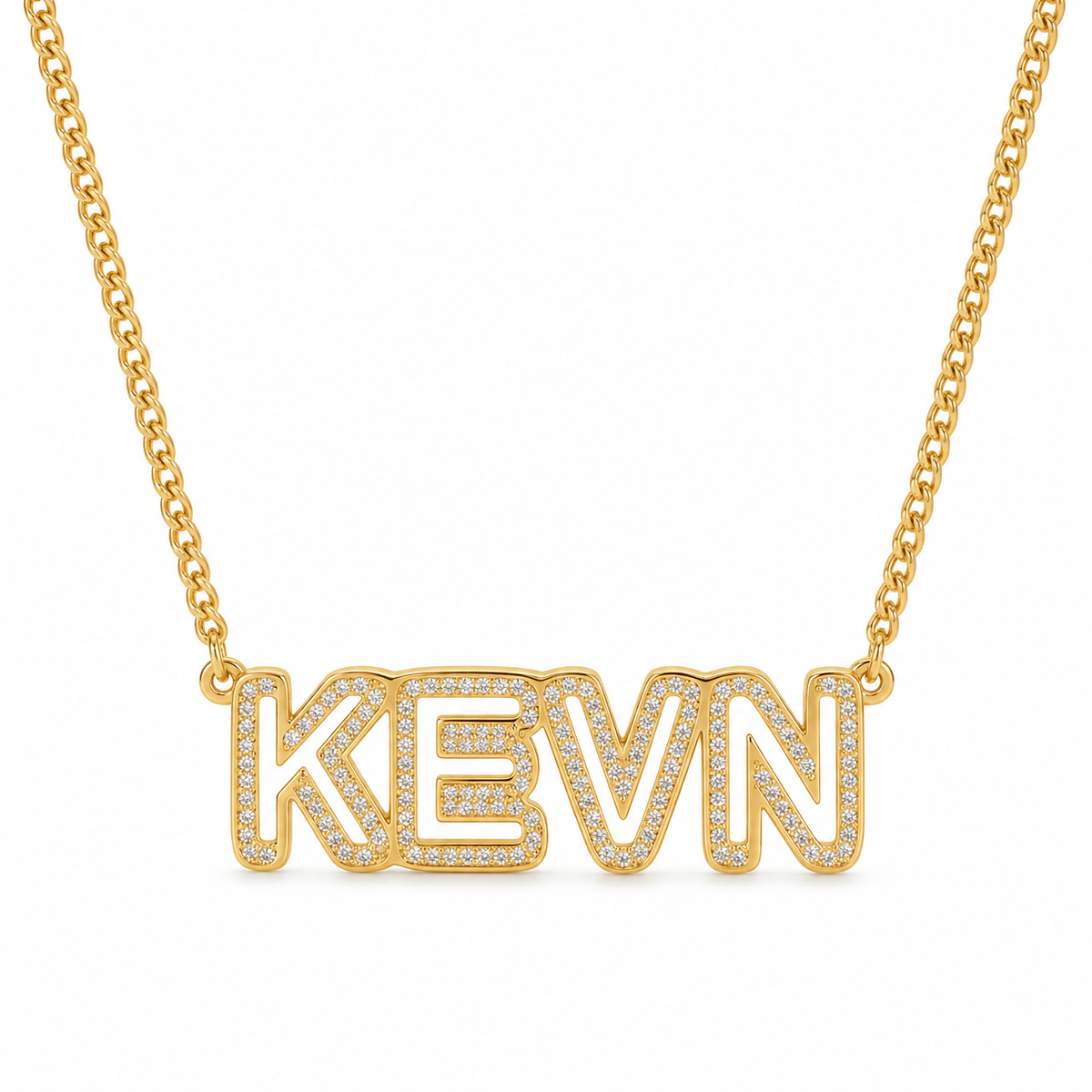 Iced Out Block Name Necklace