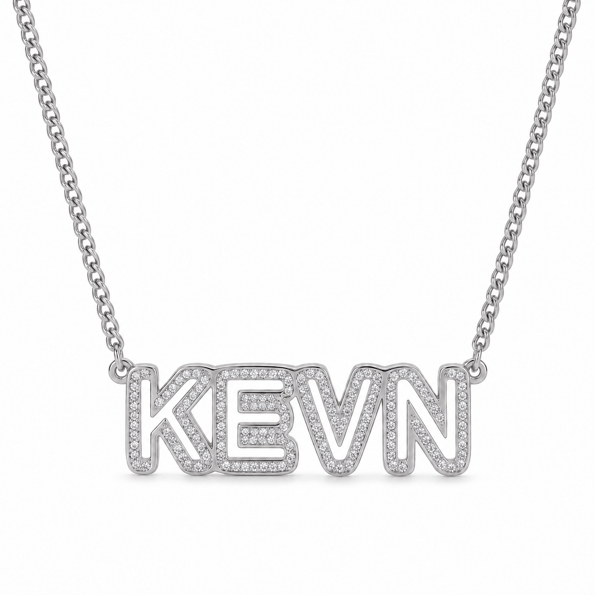 Iced Out Block Name Necklace