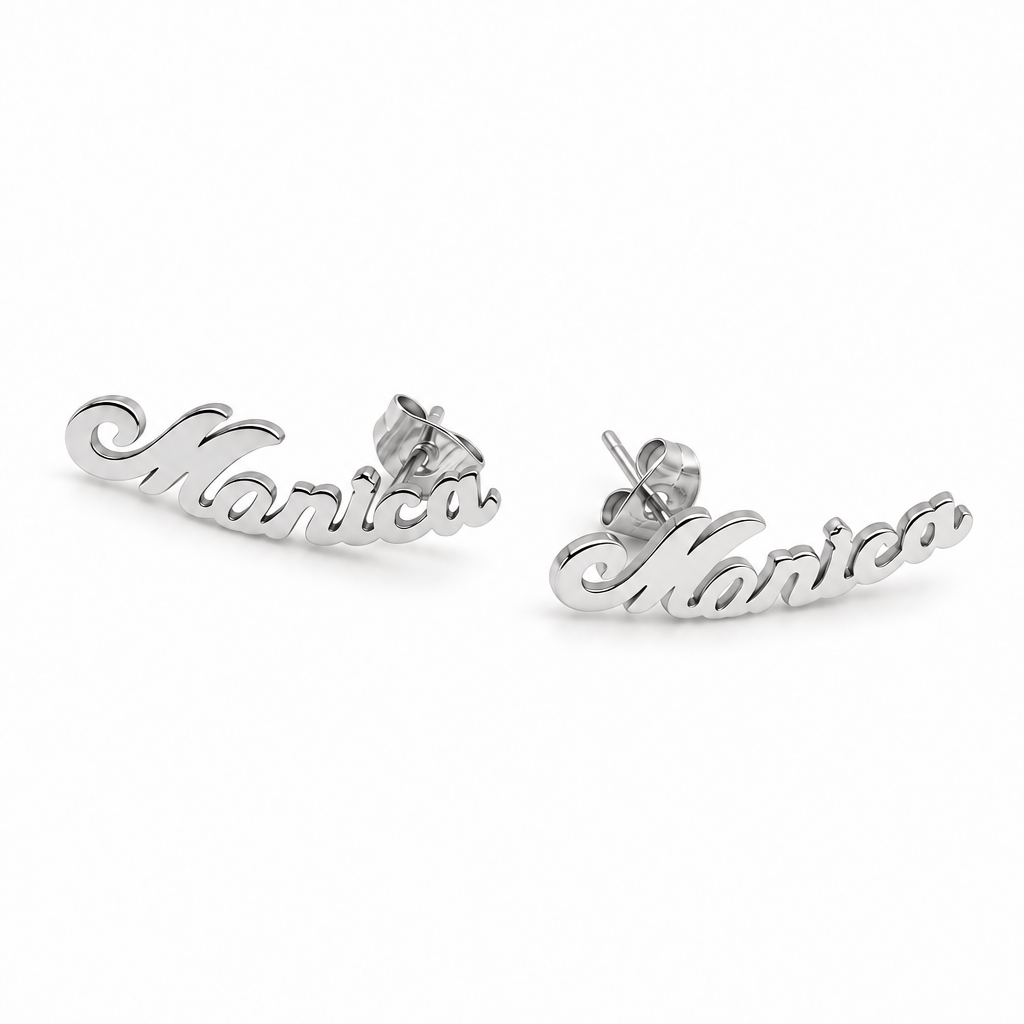 Name High Polished Post Earrings