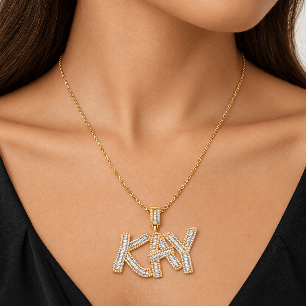 Iced out Baguette Name Necklace