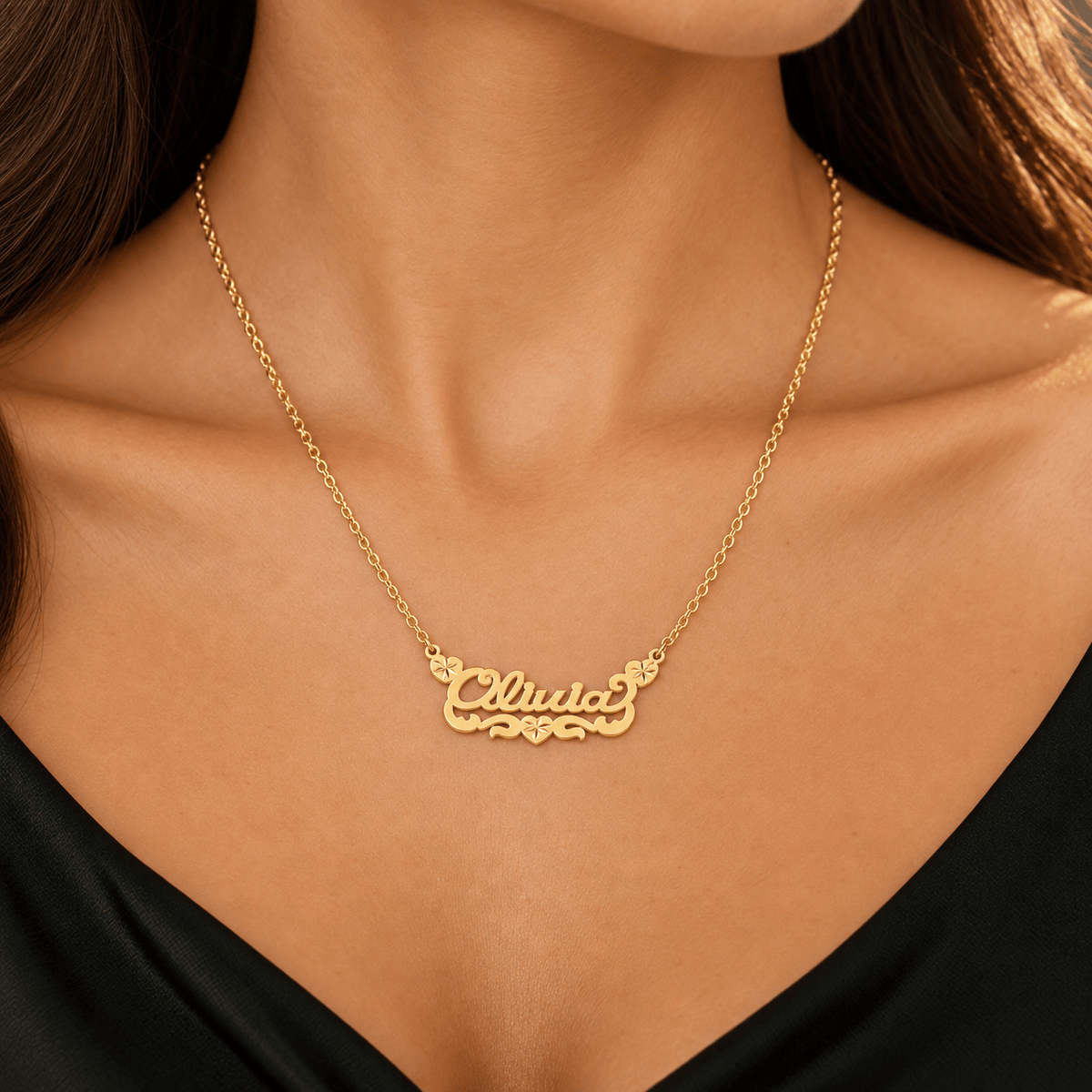 Personalized Name necklace with Satin and Heart