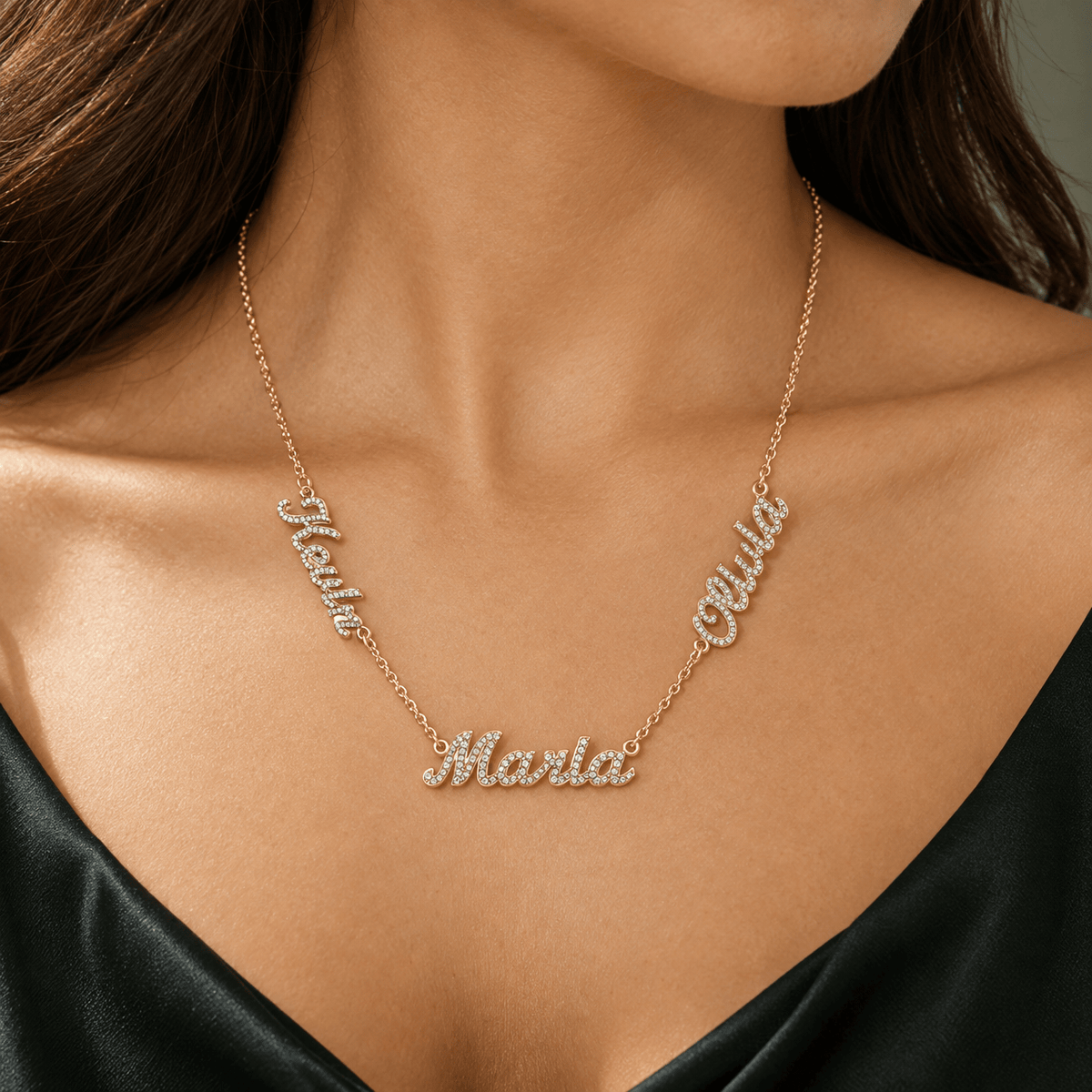 Fully iced out Three names necklace