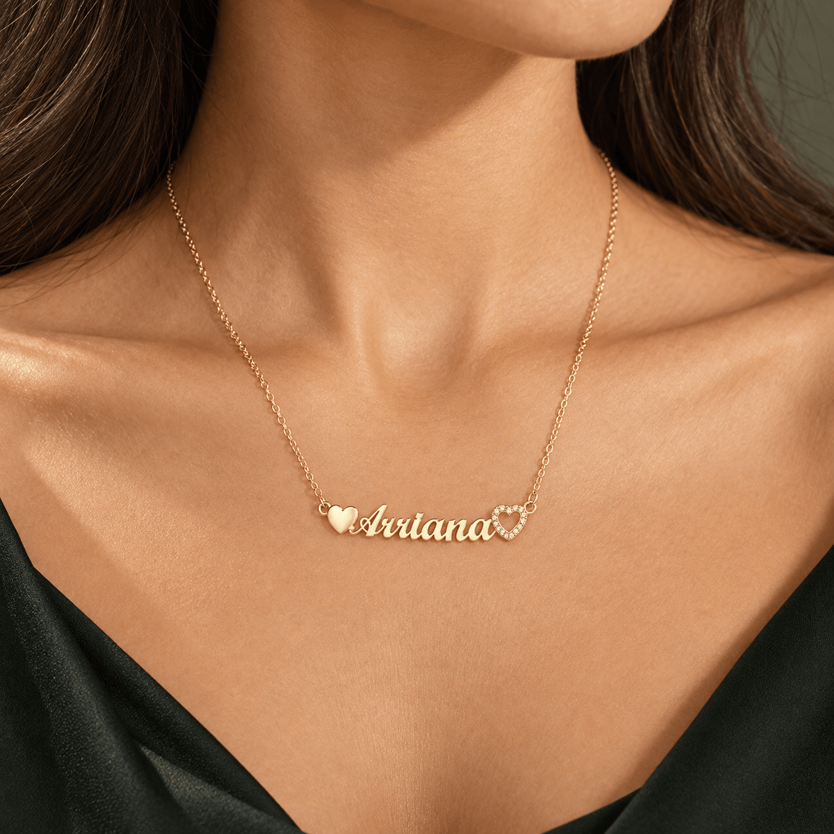 Single Name Necklace With Hearts