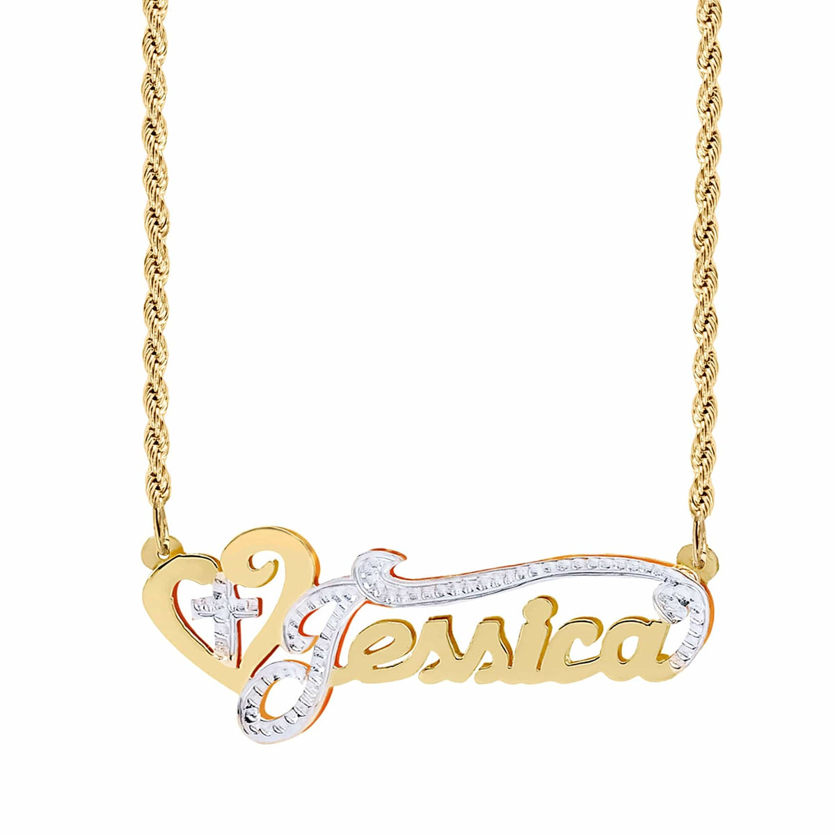 Double Plated Nameplate Necklace &quot;Jessica&quot;