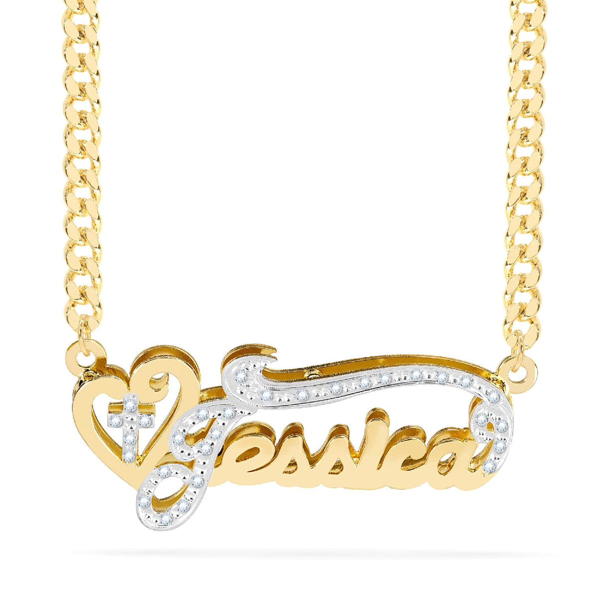 Diamond Double Plated Nameplate Necklace &quot;Jessica&quot;