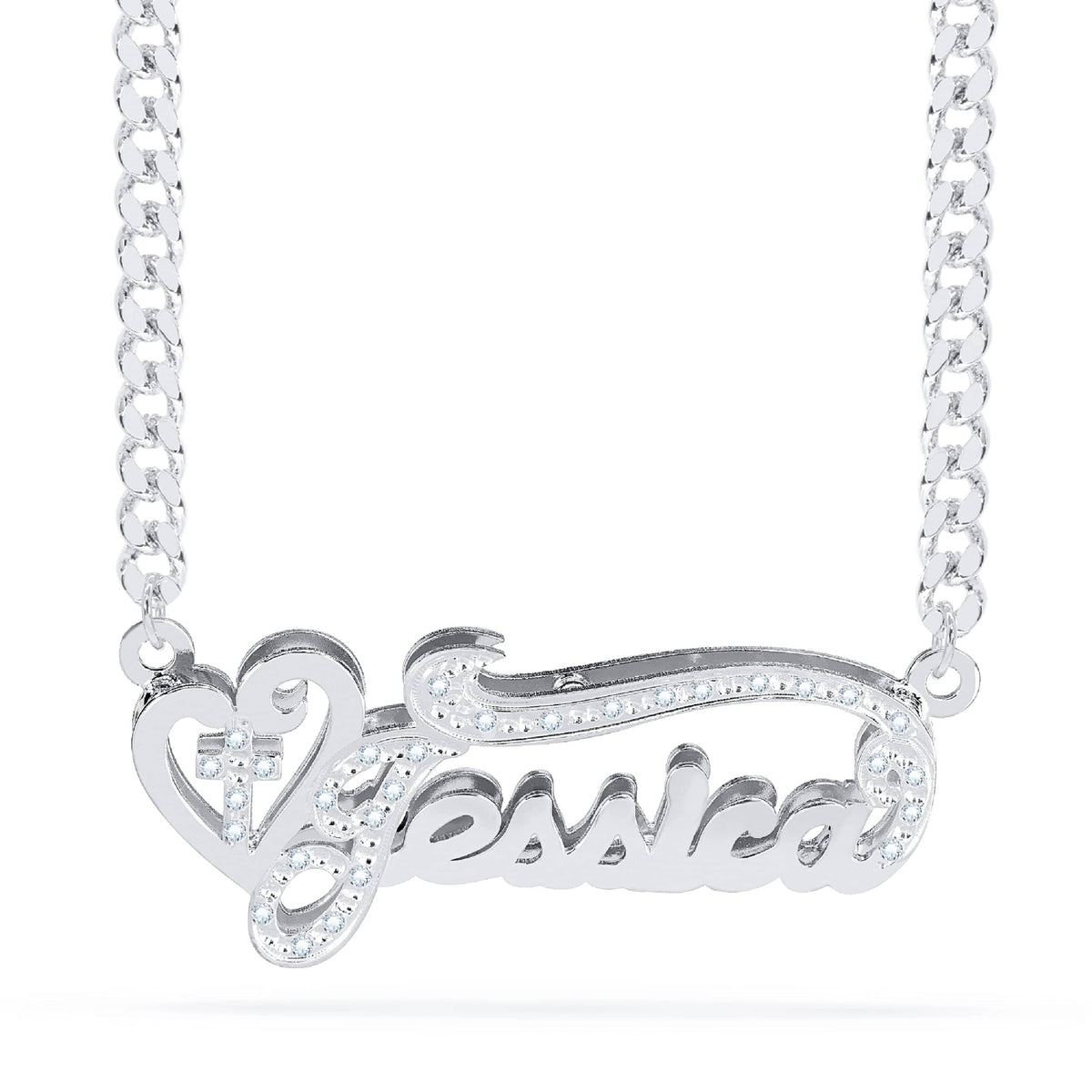 Diamond Double Plated Nameplate Necklace &quot;Jessica&quot;
