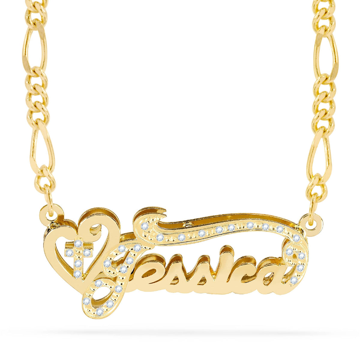 Diamond Double Plated Nameplate Necklace &quot;Jessica&quot;