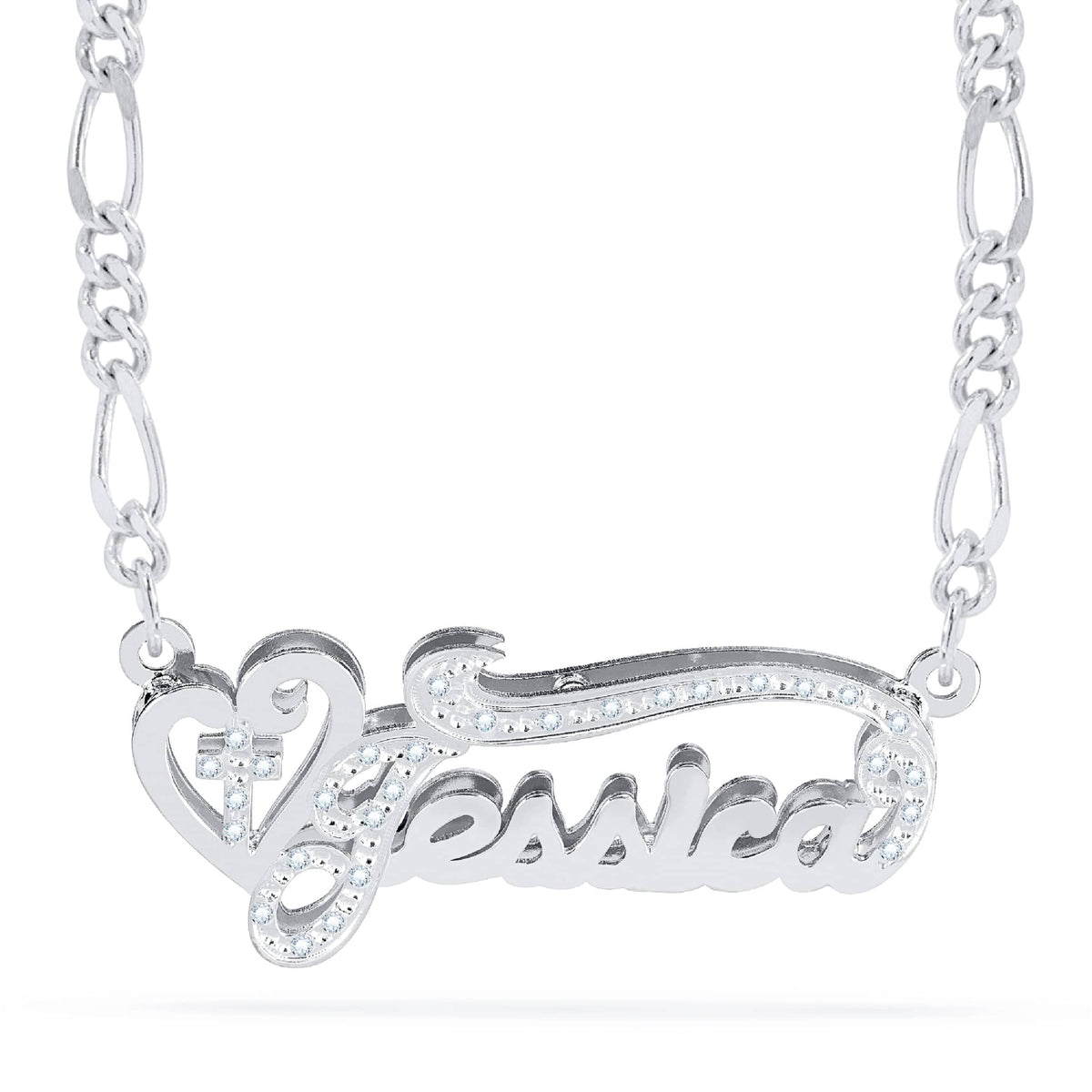 Diamond Double Plated Nameplate Necklace &quot;Jessica&quot;