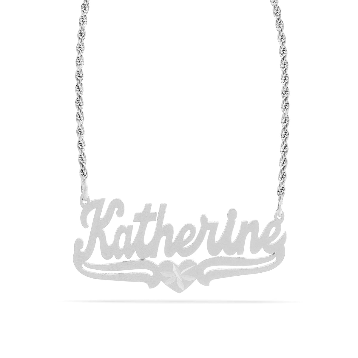 Personalized Name necklace with Satin and Heart &quot;Katherine&quot;