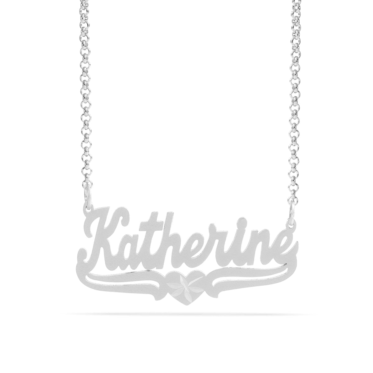 Personalized Name necklace with Satin and Heart &quot;Katherine&quot;