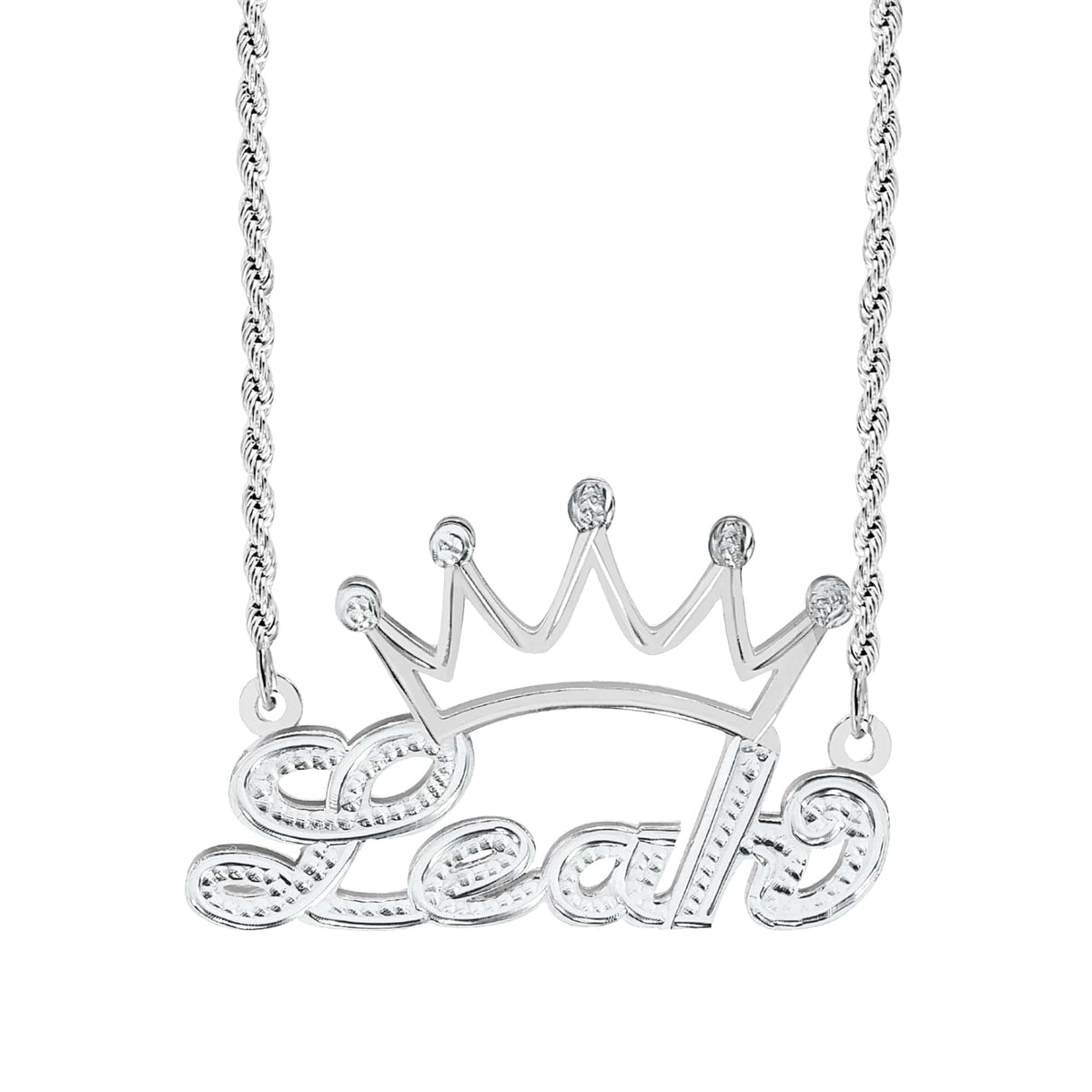 Personalized Double Nameplate Necklace with Crown &quot;Leah&quot;