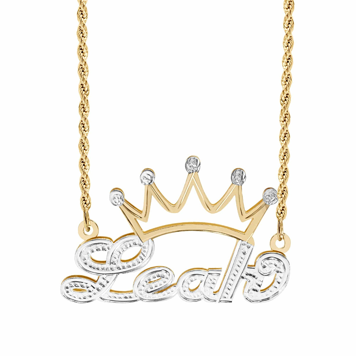 Personalized Double Nameplate Necklace with Crown &quot;Leah&quot;
