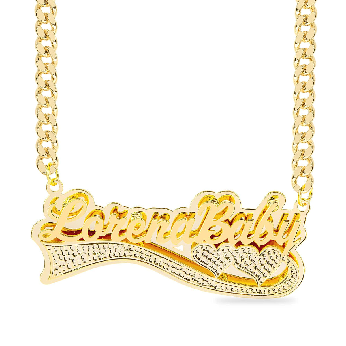 Double Plated Name Necklace with Beading on Hearts and Tail &quot;LorenaBaby&quot;