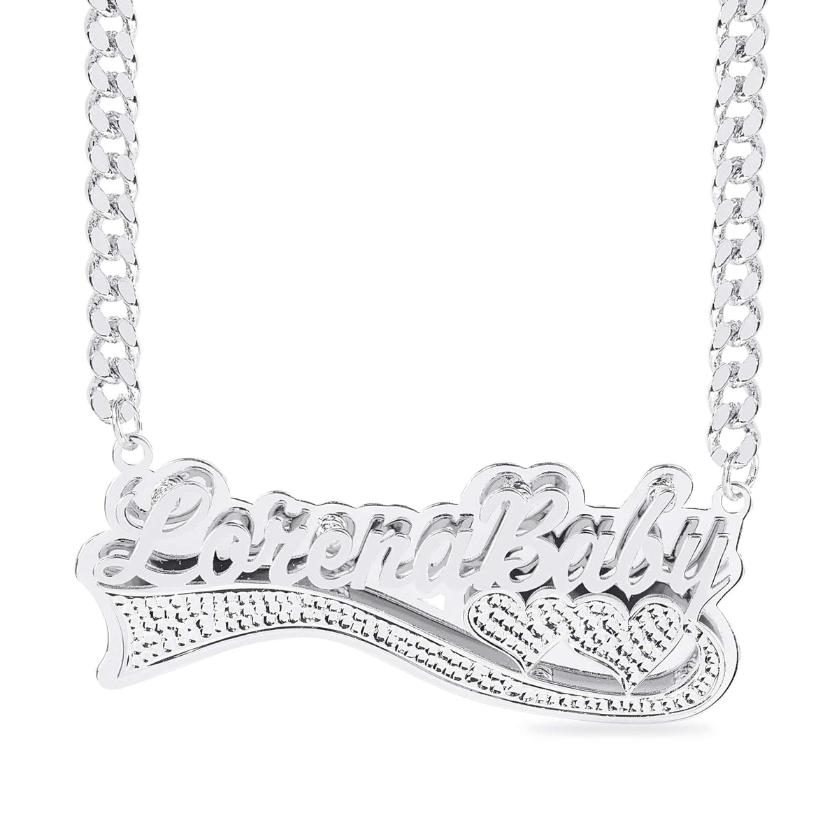 Double Plated Name Necklace with Beading on Hearts and Tail &quot;LorenaBaby&quot;
