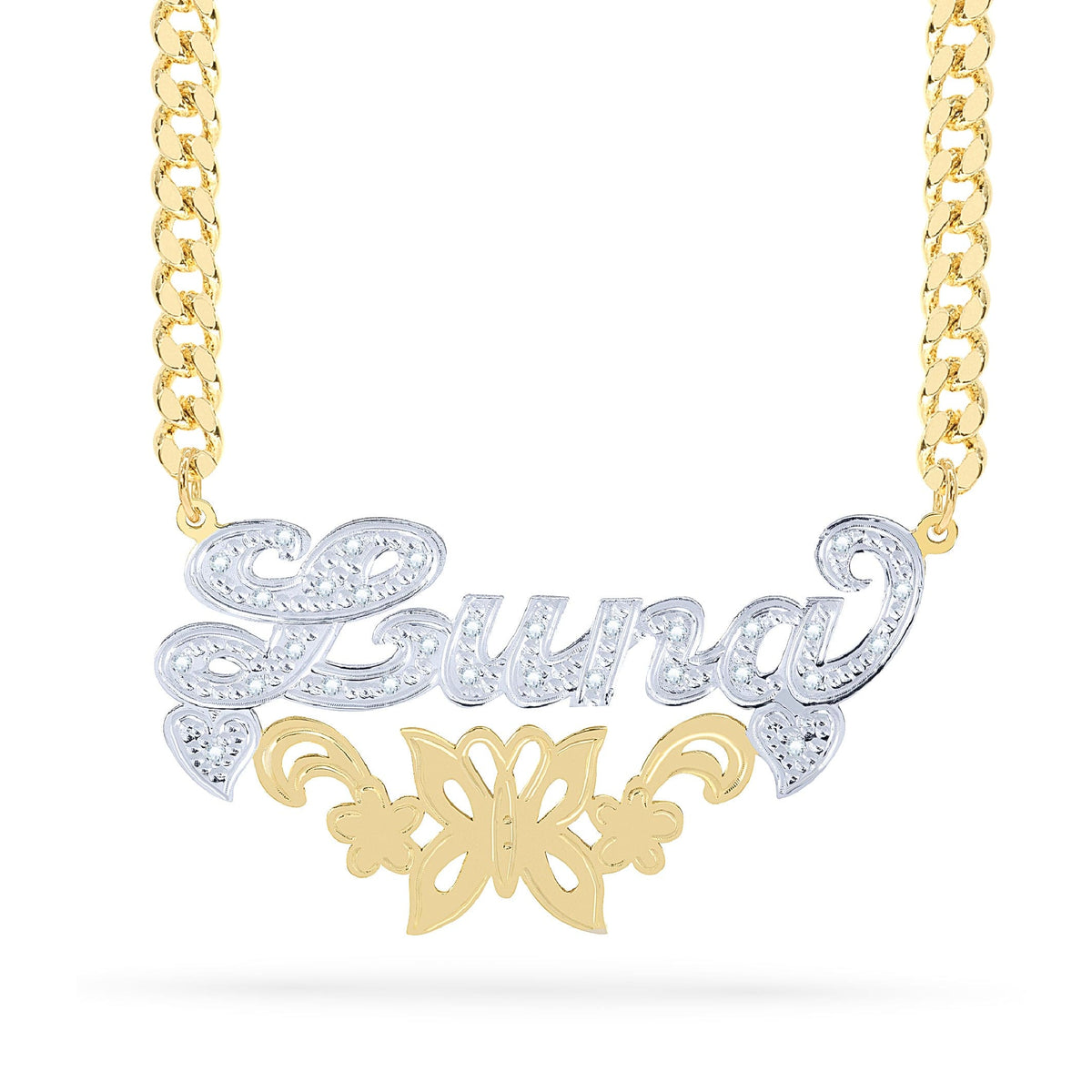 Diamond Butterfly Custom Nameplate Necklace &quot;Luna&quot;