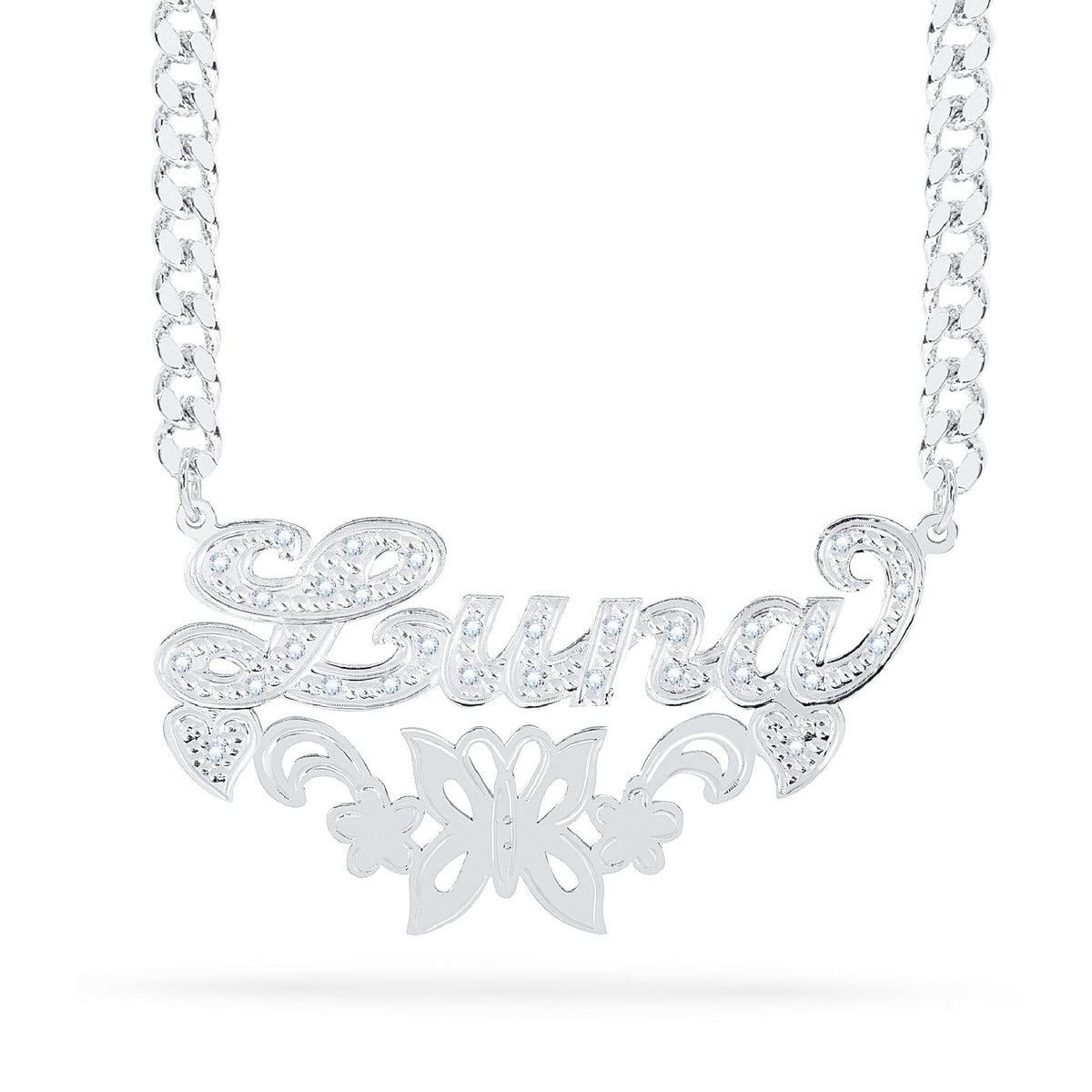 Diamond Butterfly Custom Nameplate Necklace &quot;Luna&quot;