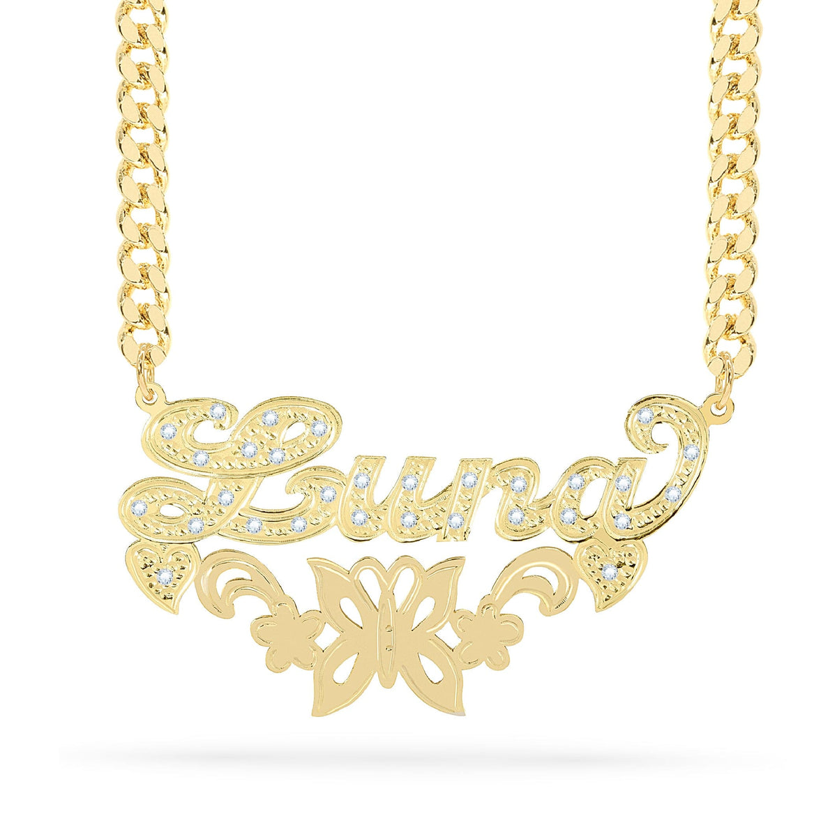 Diamond Butterfly Custom Nameplate Necklace &quot;Luna&quot;