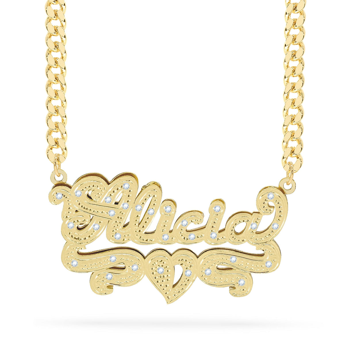 Diamond Double Nameplate Necklace with Heart &quot;Alicia&quot;