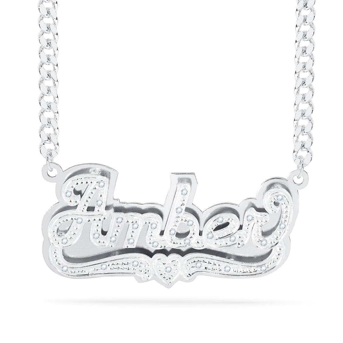 Diamond Double Nameplate Necklace w/ Love Heart &quot;Amber&quot;