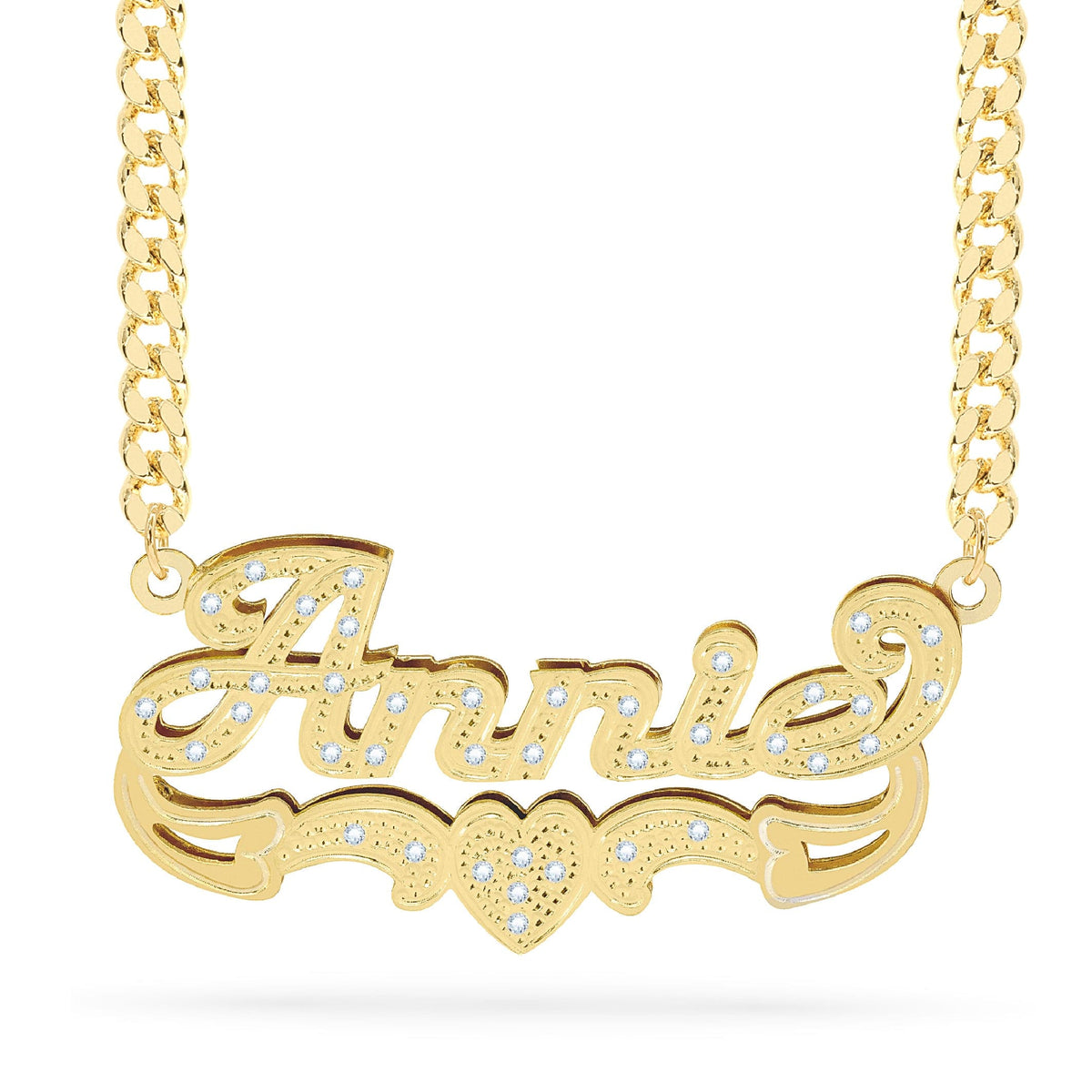 Diamond Double Nameplate Necklace w/ Love Heart &quot;Annie&quot;