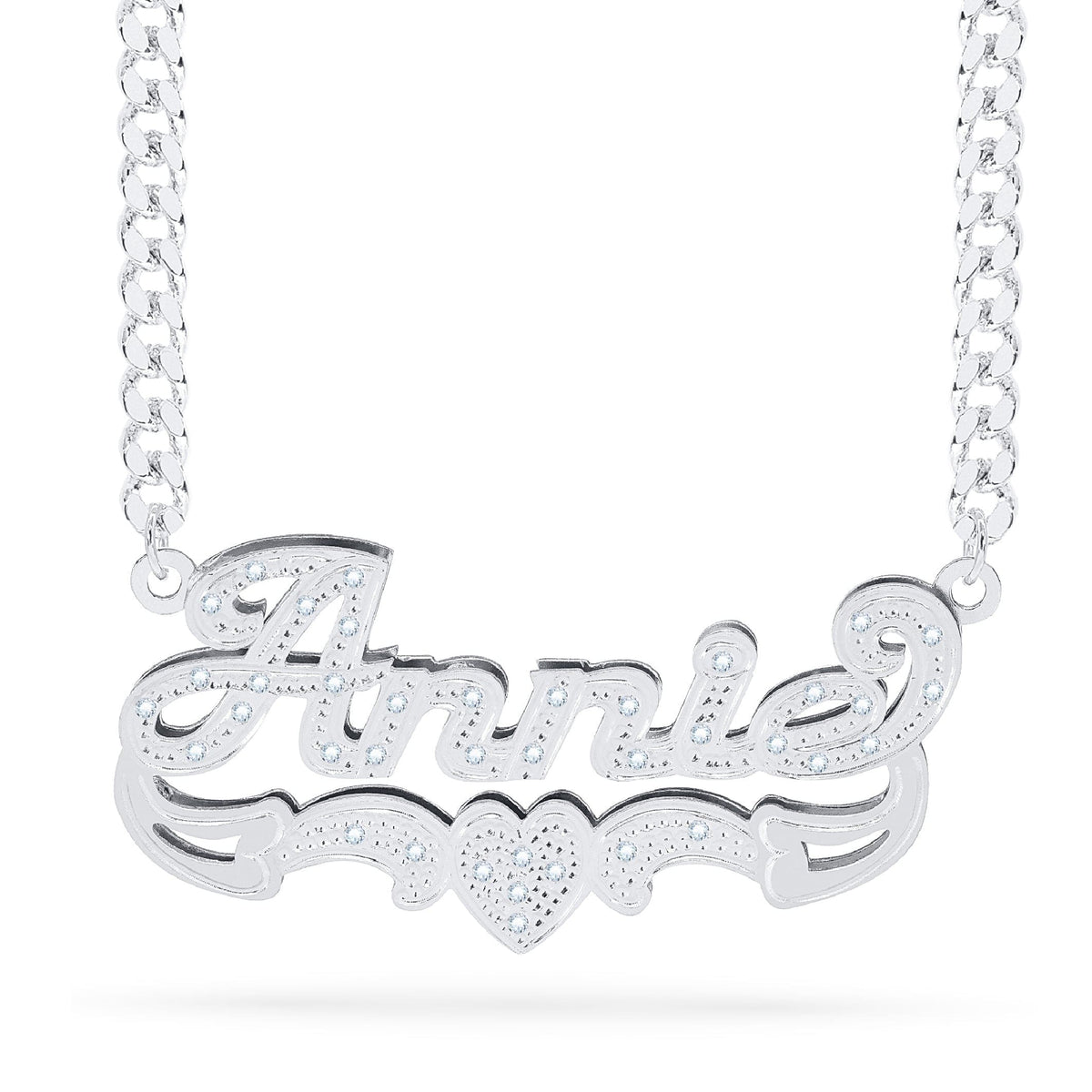 Diamond Double Nameplate Necklace w/ Love Heart &quot;Annie&quot;