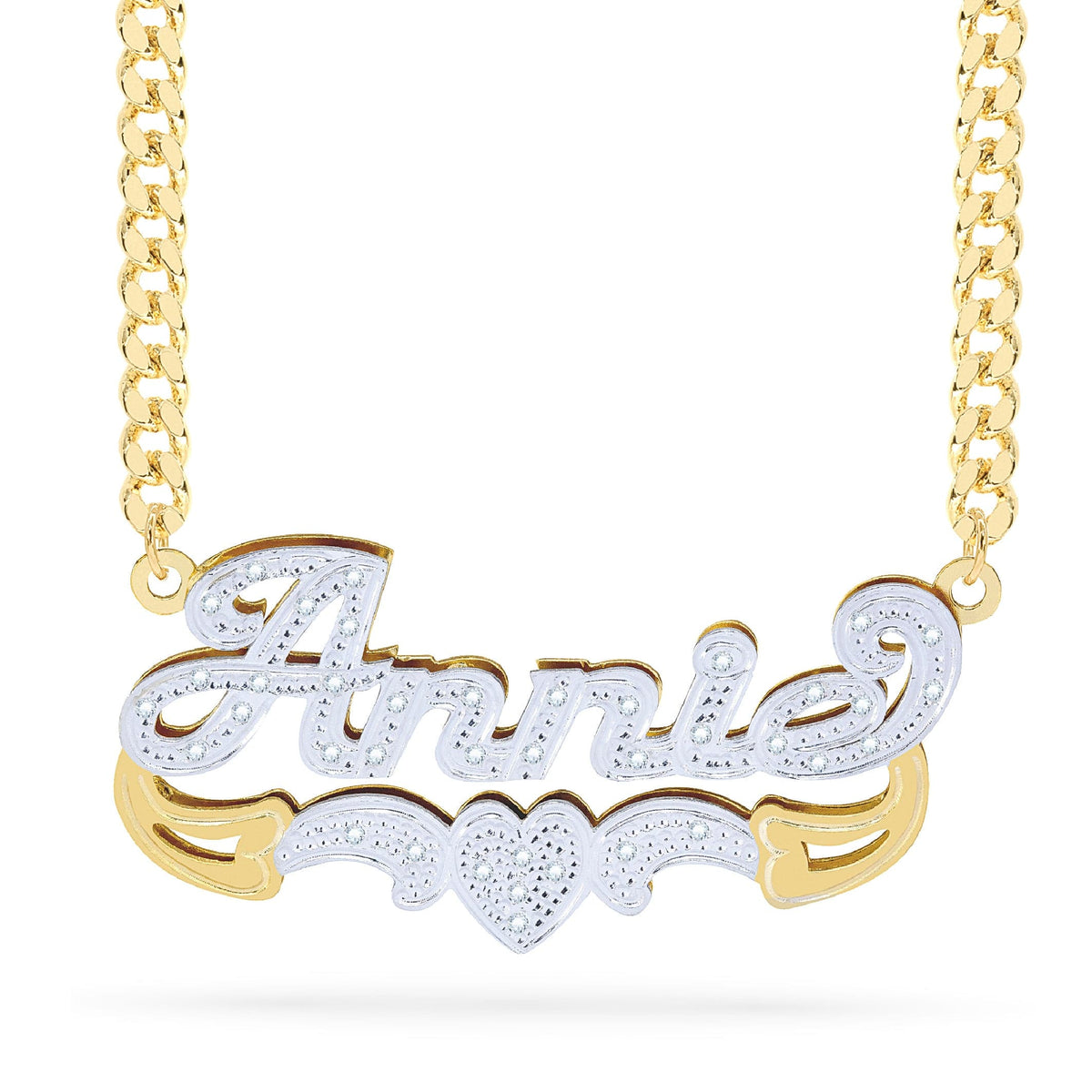 Diamond Double Nameplate Necklace w/ Love Heart &quot;Annie&quot;