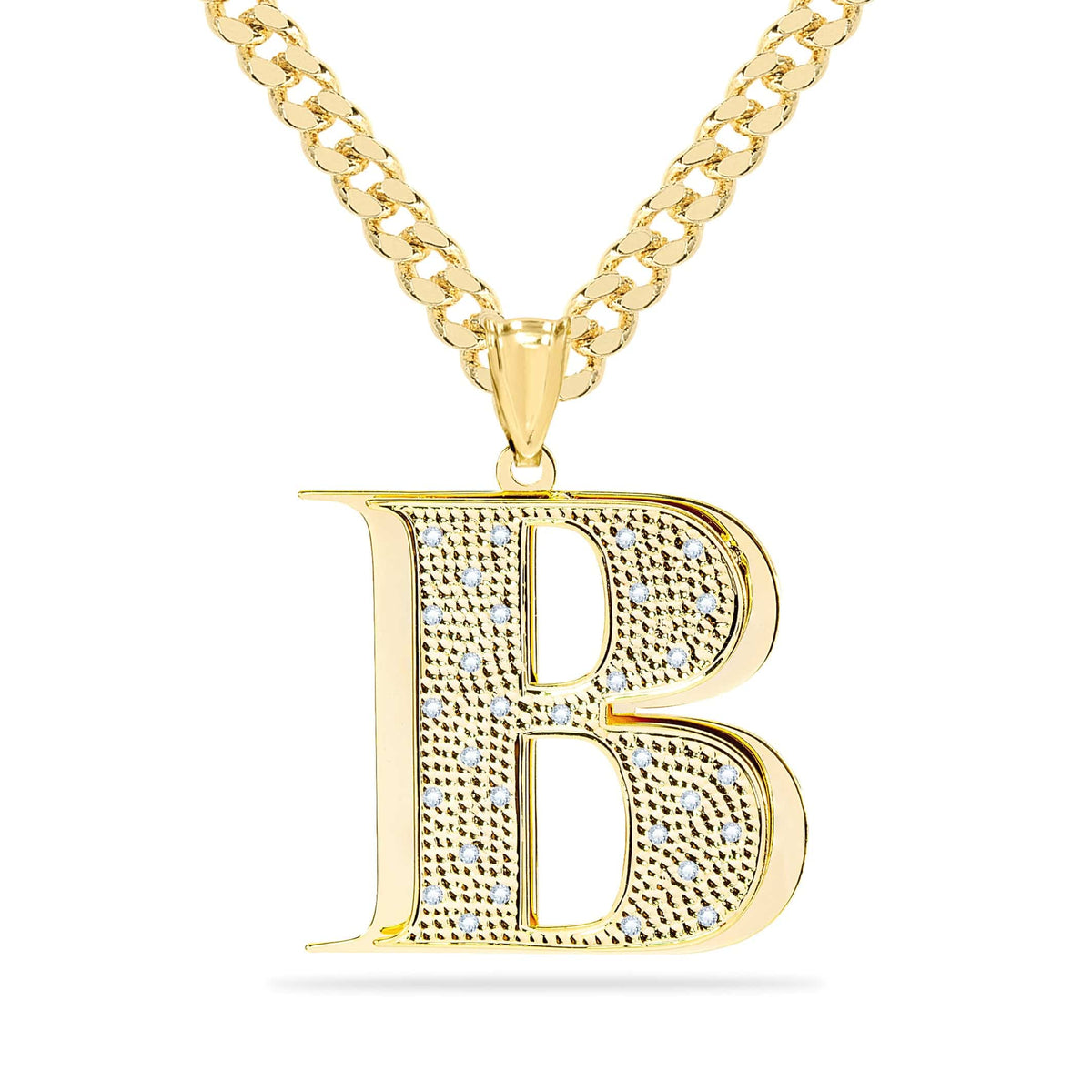 Diamond Double Plated Block Initial Necklace with Beading