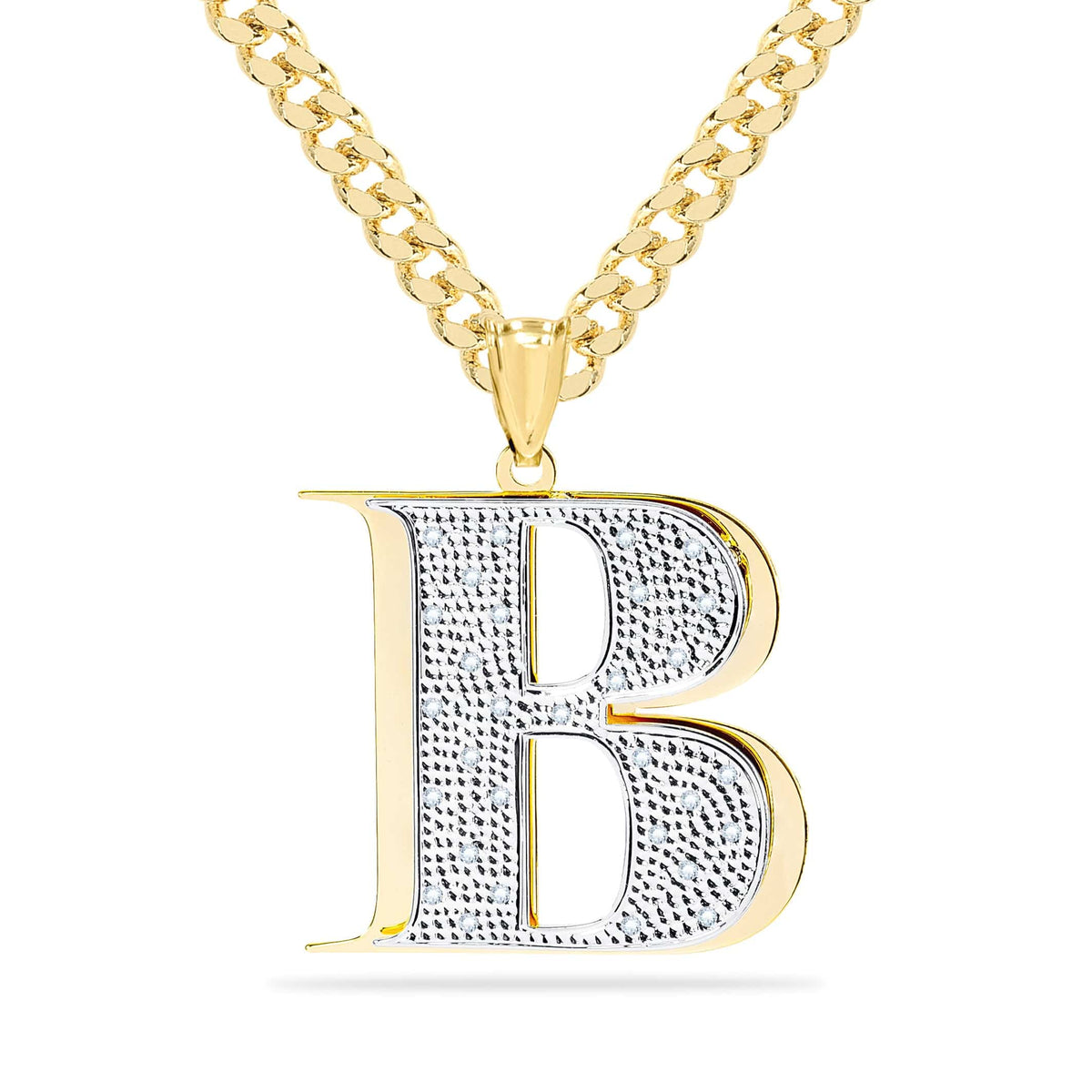 Diamond Double Plated Block Initial Necklace with Beading