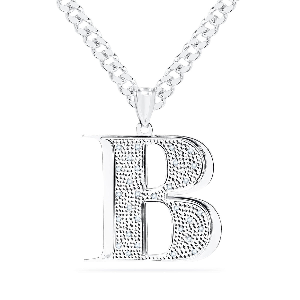 Diamond Double Plated Block Initial Necklace with Beading