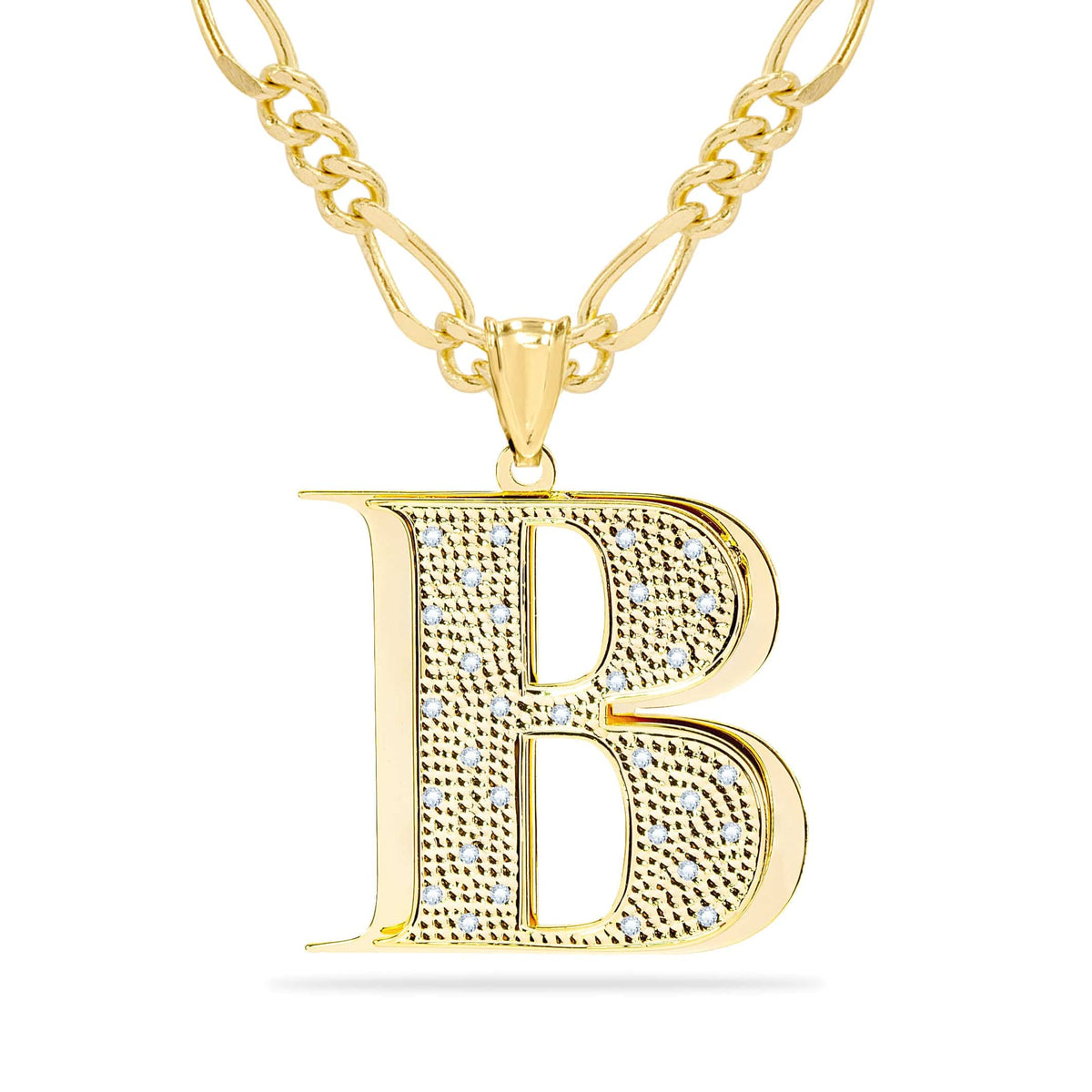 Diamond Double Plated Block Initial Necklace with Beading