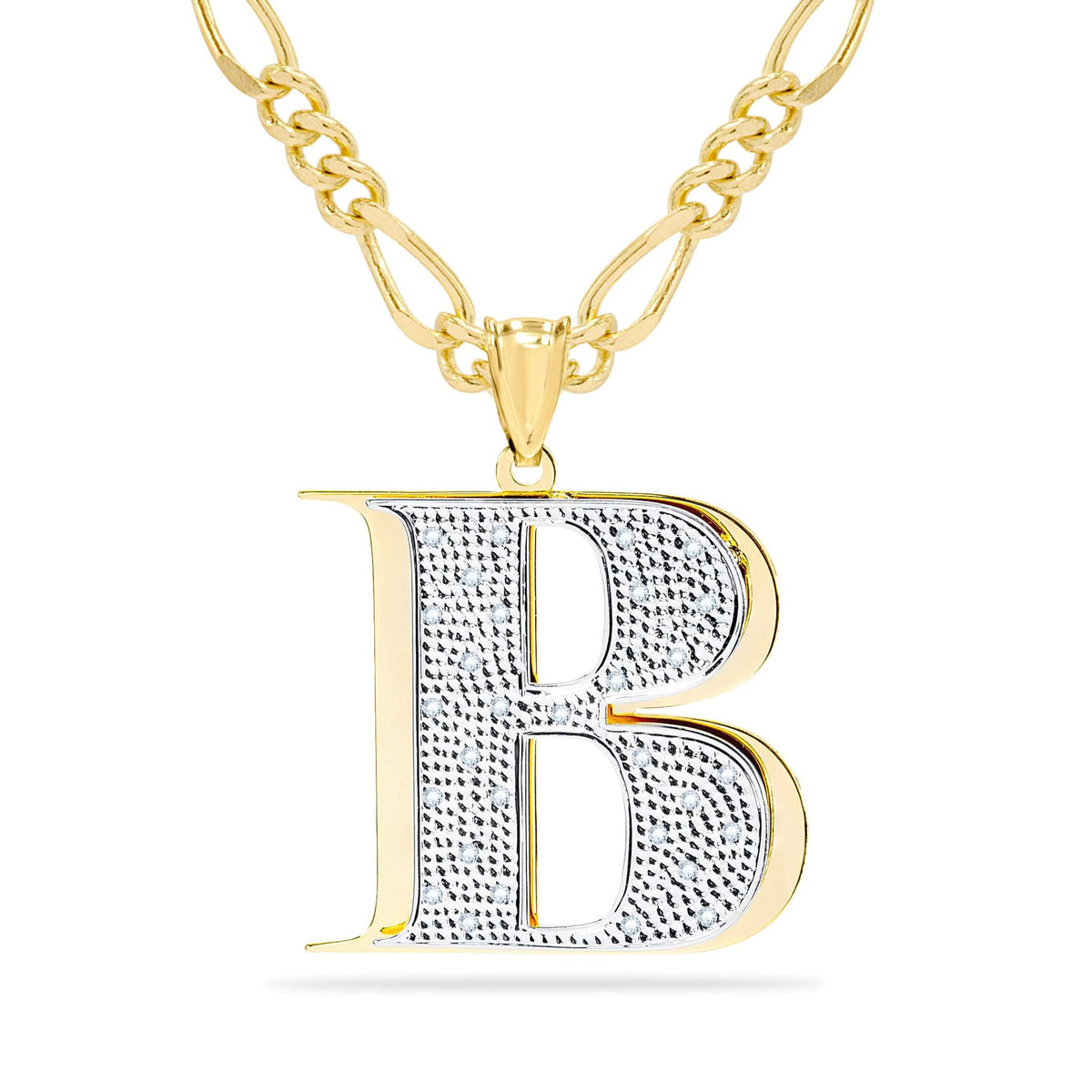 Diamond Double Plated Block Initial Necklace with Beading