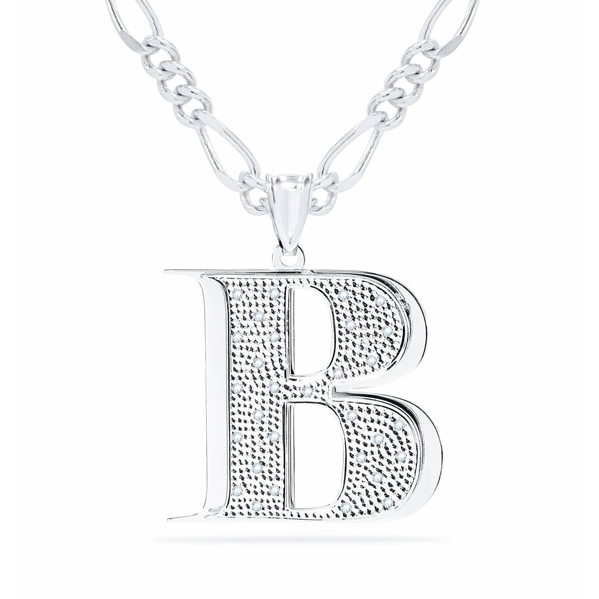 Diamond Double Plated Block Initial Necklace with Beading