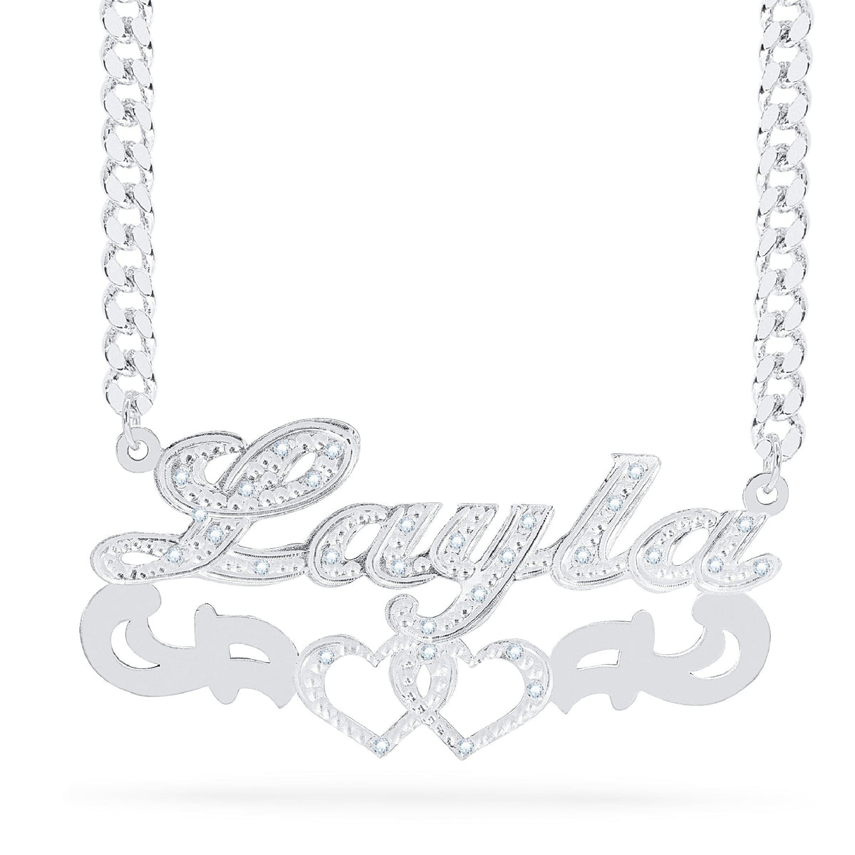 Diamond Custom Necklace w/ Love Hearts &quot;Layla&quot;