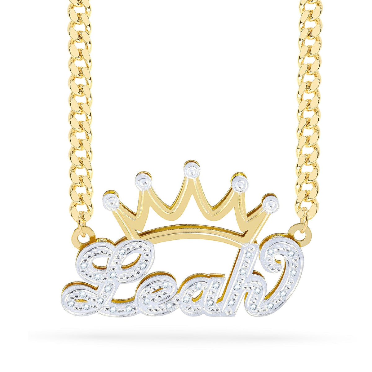 Diamonds Double Plated Name Necklace &quot;Leah&quot;