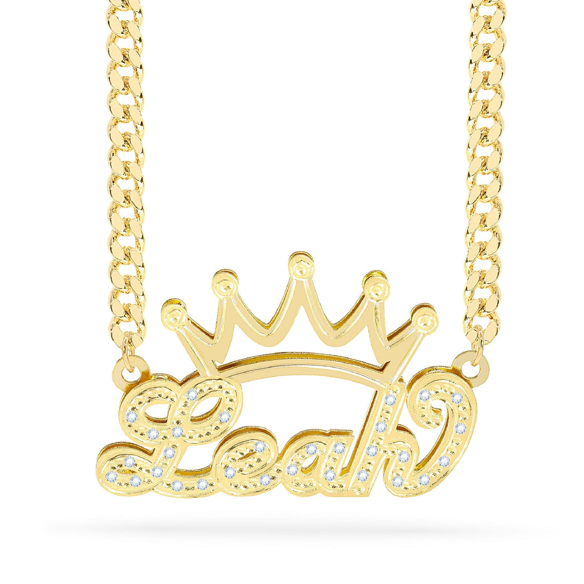 Diamonds Double Plated Name Necklace &quot;Leah&quot;