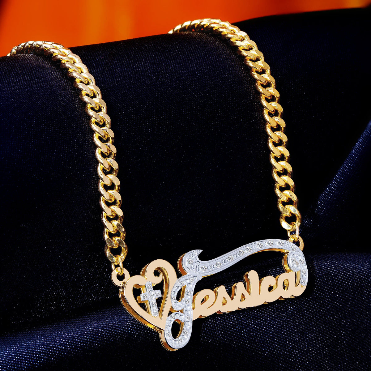 Diamond Double Plated Nameplate Necklace &quot;Jessica&quot;