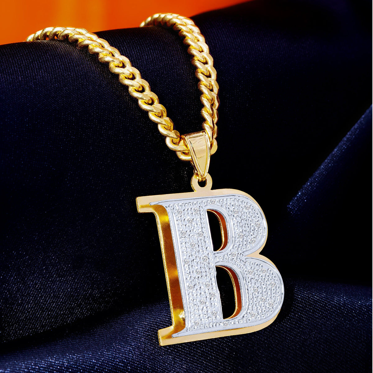 Diamond Double Plated Block Initial Necklace with Beading