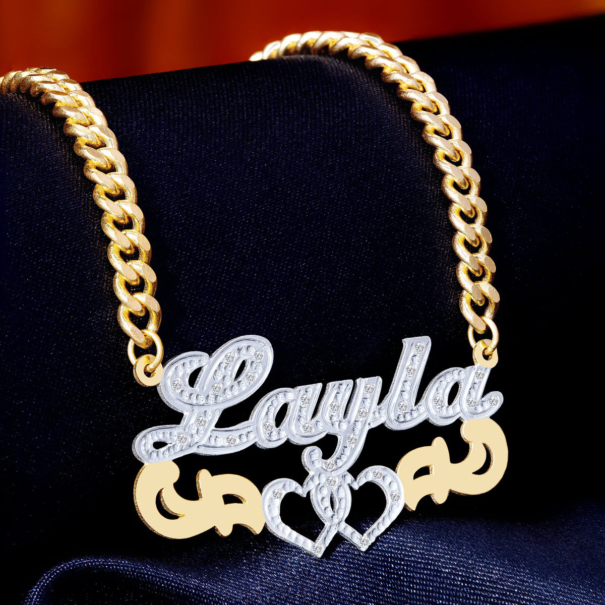 Diamond Custom Necklace w/ Love Hearts &quot;Layla&quot;