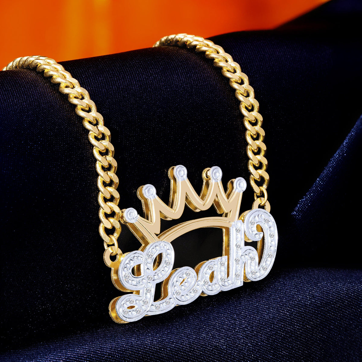Diamonds Double Plated Name Necklace &quot;Leah&quot;