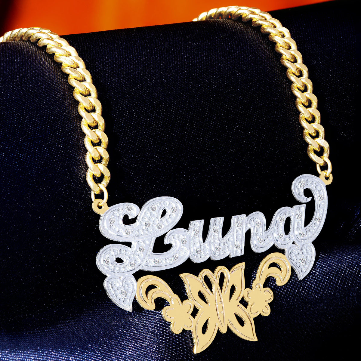Diamond Butterfly Custom Nameplate Necklace &quot;Luna&quot;