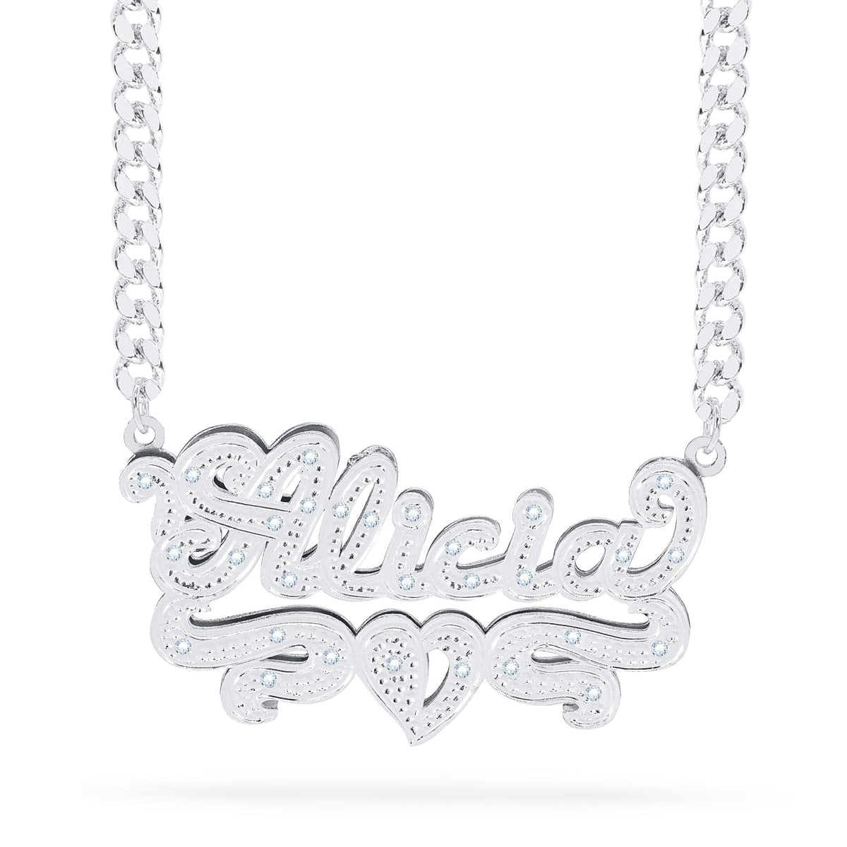 Diamond Double Nameplate Necklace with Heart &quot;Alicia&quot;